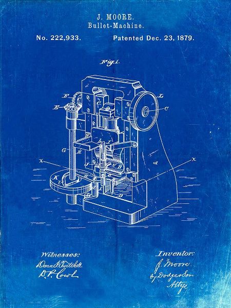 Borders, Cole 아티스트의 PP757-Faded Blueprint Bullet Machine Patent Poster작품입니다.