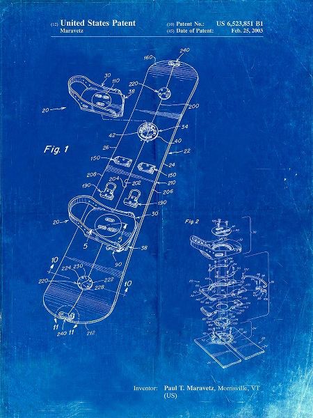 Borders, Cole 아티스트의 PP760-Faded Blueprint Burton Touring Snowboard Patent Poster작품입니다.