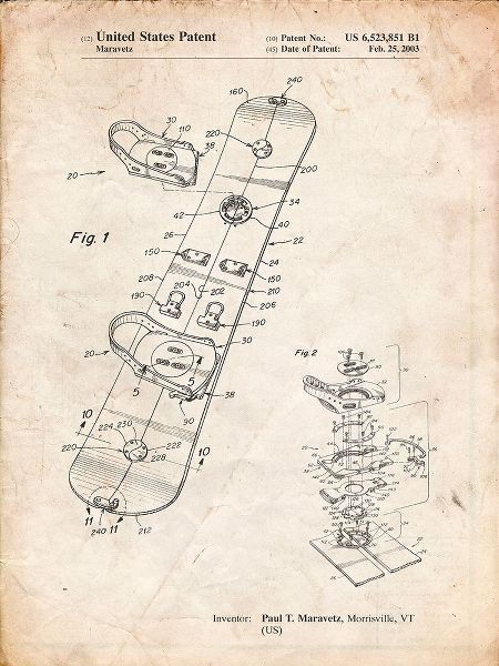 Borders, Cole 아티스트의 PP760-Vintage Parchment Burton Touring Snowboard Patent Poster작품입니다.