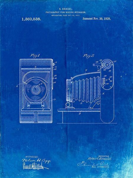 Borders, Cole 아티스트의 PP761-Faded Blueprint Camera Film Winding Patent Print작품입니다.