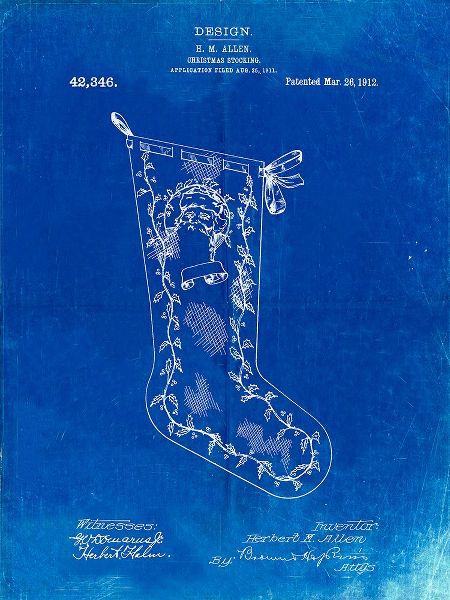 Borders, Cole 아티스트의 PP764-Faded Blueprint Christmas Stocking 1912 Patent Poster작품입니다.