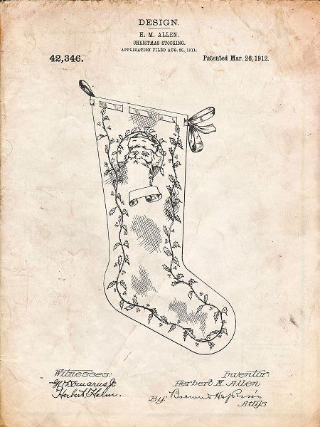 Borders, Cole 아티스트의 PP764-Vintage Parchment Christmas Stocking 1912 Patent Poster작품입니다.