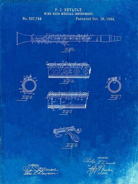 Borders, Cole 아티스트의 PP768-Faded Blueprint Clarinet 1894 Patent Poster작품입니다.