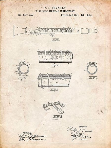 Borders, Cole 아티스트의 PP768-Vintage Parchment Clarinet 1894 Patent Poster작품입니다.