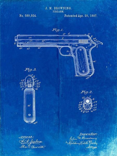 Borders, Cole 아티스트의 PP770-Faded Blueprint Colt Automatic Pistol of 1900 Patent Poster작품입니다.
