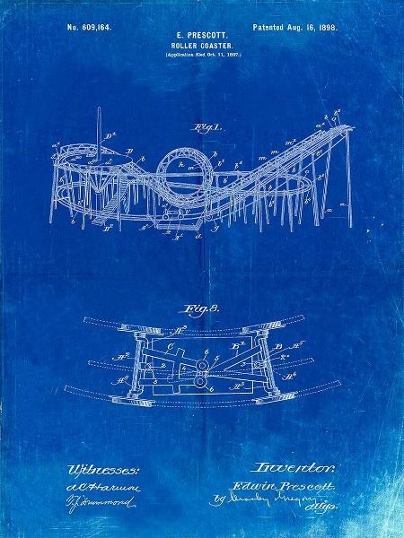 Borders, Cole 아티스트의 PP772-Faded Blueprint Coney Island Loop the Loop Roller Coaster Patent Poster작품입니다.