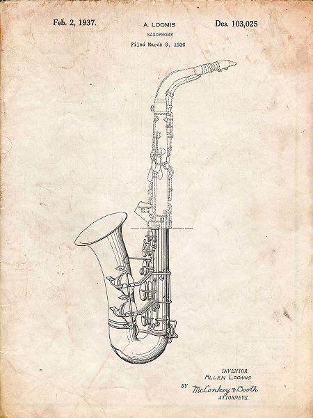 Borders, Cole 아티스트의 PP773-Vintage Parchment Conn A Melody Saxophone Patent Poster작품입니다.