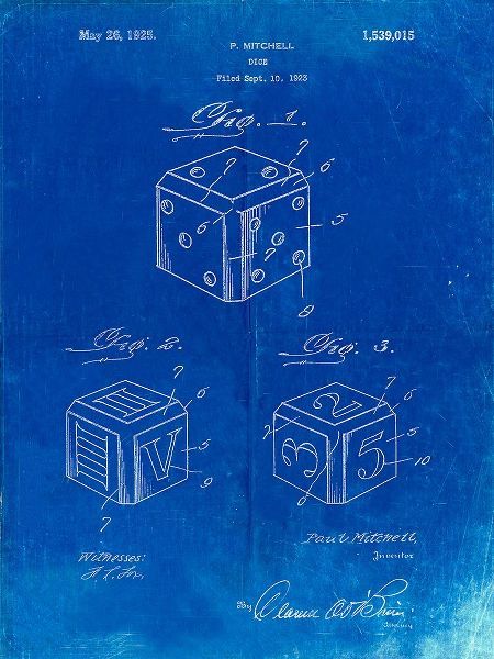 Borders, Cole 아티스트의 PP781-Faded Blueprint Dice 1923 Patent Poster작품입니다.
