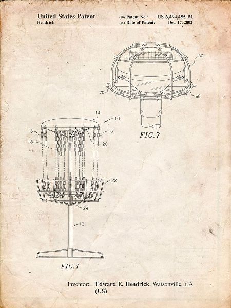 Borders, Cole 아티스트의 PP782-Vintage Parchment Disc Golf Basket Patent Poster작품입니다.
