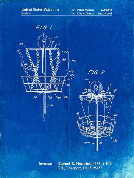 Borders, Cole 아티스트의 PP783-Faded Blueprint Disk Golf Basket 1988 Patent Poster작품입니다.