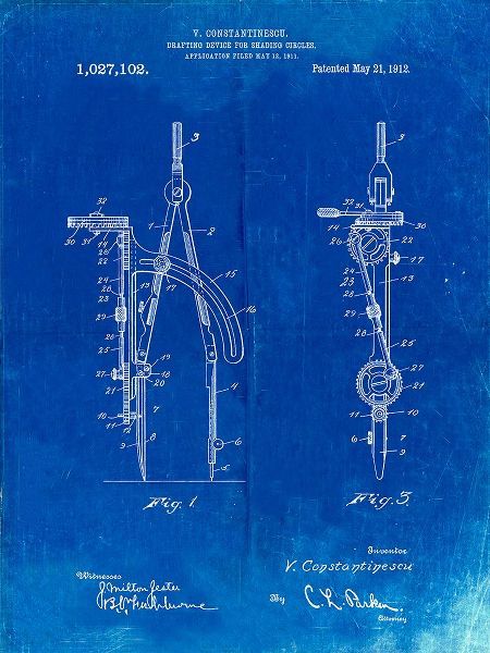 Borders, Cole 아티스트의 PP785-Faded Blueprint Drafting Compass 1912 Patent Poster작품입니다.