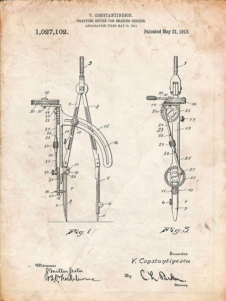 Borders, Cole 아티스트의 PP785-Vintage Parchment Drafting Compass 1912 Patent Poster작품입니다.