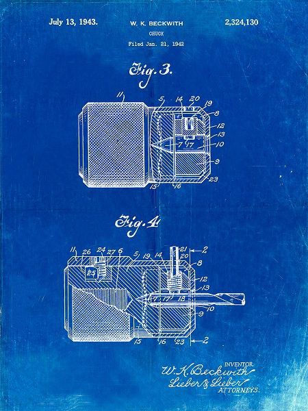 Borders, Cole 아티스트의 PP787-Faded Blueprint Drill Chuck 1943 Patent Poster작품입니다.