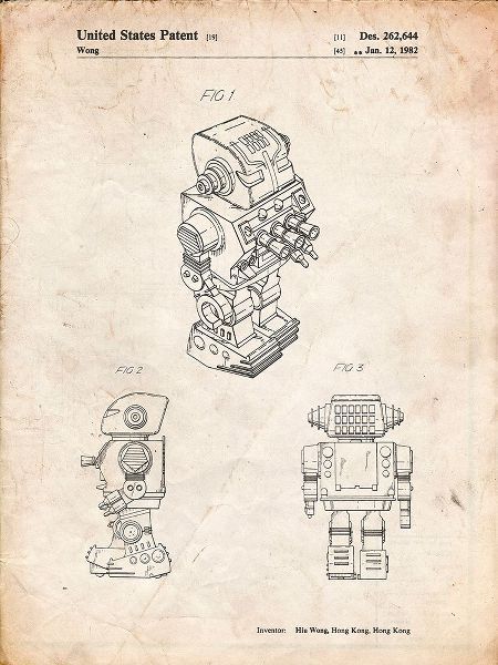 Borders, Cole 아티스트의 PP790-Vintage Parchment Dynamic Fighter Toy Robot 1982 Patent Poster작품입니다.