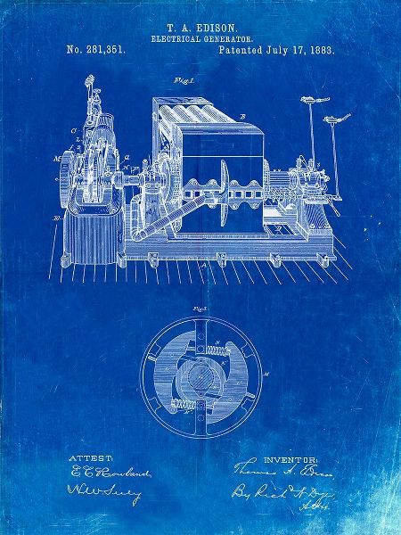 Borders, Cole 아티스트의 PP794-Faded Blueprint Edison Electrical Generator Patent Art작품입니다.