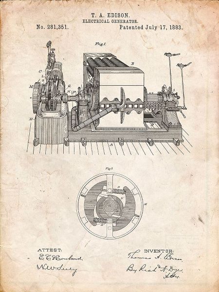 Borders, Cole 아티스트의 PP794-Vintage Parchment Edison Electrical Generator Patent Art작품입니다.