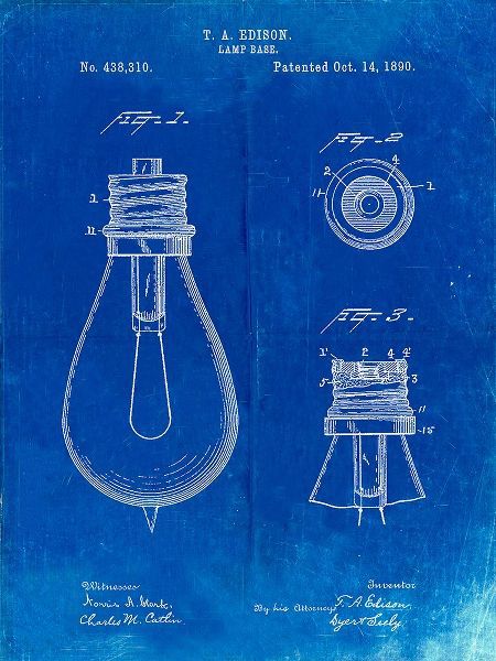 Borders, Cole 아티스트의 PP796-Faded Blueprint Edison Lamp Base Patent Print작품입니다.