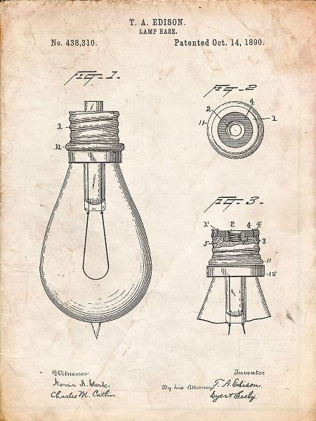 Borders, Cole 아티스트의 PP796-Vintage Parchment Edison Lamp Base Patent Print작품입니다.