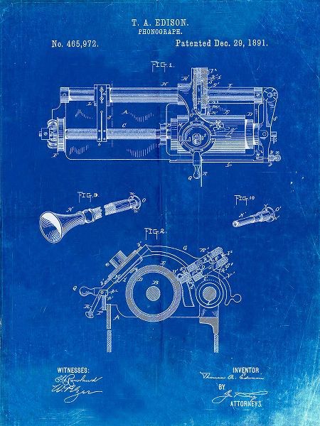 Borders, Cole 아티스트의 PP798-Faded Blueprint Edison Phonograph Patent Poster작품입니다.