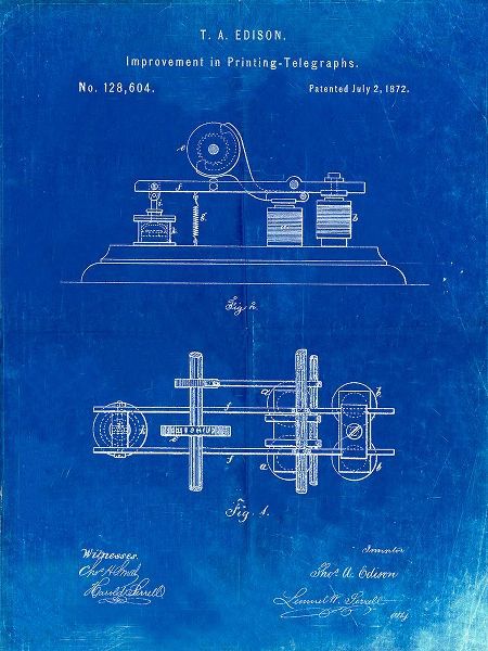 Borders, Cole 아티스트의 PP799-Faded Blueprint Edison Printing Telegraph Patent Art작품입니다.