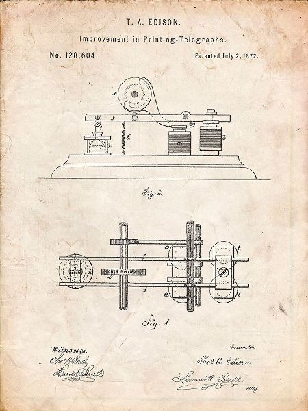 Borders, Cole 아티스트의 PP799-Vintage Parchment Edison Printing Telegraph Patent Art작품입니다.