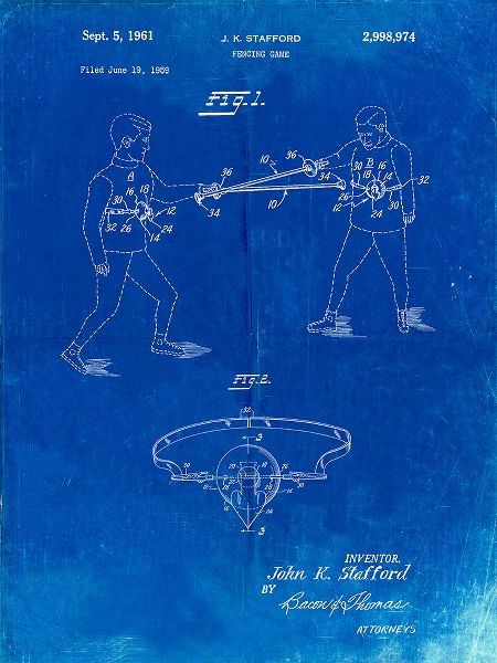 Borders, Cole 아티스트의 PP804-Faded Blueprint Fencing Game Patent Poster작품입니다.