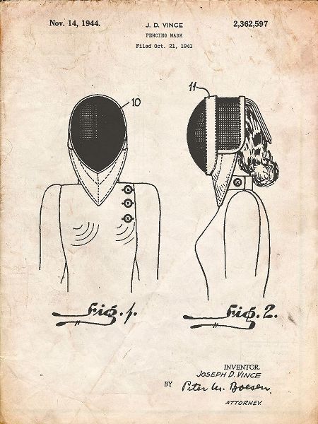 Borders, Cole 아티스트의 PP805-Vintage Parchment Fencing Mask Patent Poster작품입니다.