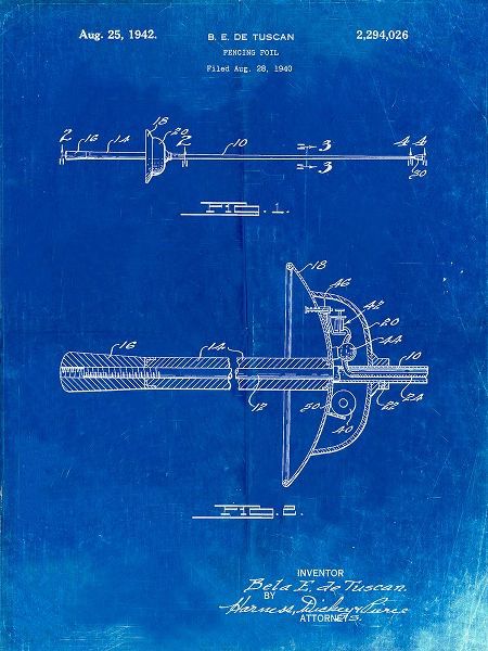 Borders, Cole 아티스트의 PP806-Faded Blueprint Fencing Sword Patent Poster작품입니다.