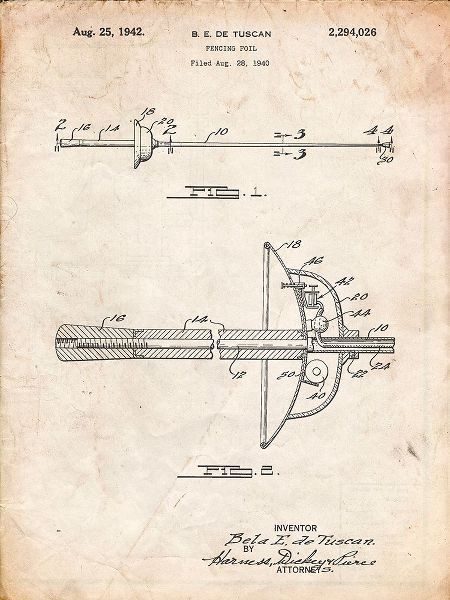 Borders, Cole 아티스트의 PP806-Vintage Parchment Fencing Sword Patent Poster작품입니다.