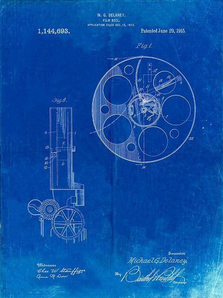 Borders, Cole 아티스트의 PP807-Faded Blueprint Film Reel 1915 Patent Poster작품입니다.