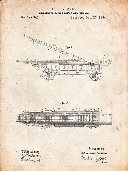 Borders, Cole 아티스트의 PP808-Vintage Parchment Fire Extension Ladder 1894 Patent Poster작품입니다.