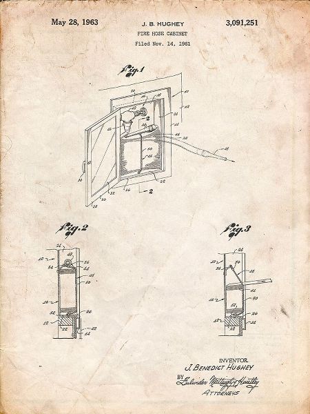 Borders, Cole 아티스트의 PP809-Vintage Parchment Fire Hose Cabinet 1961 Patent Poster작품입니다.