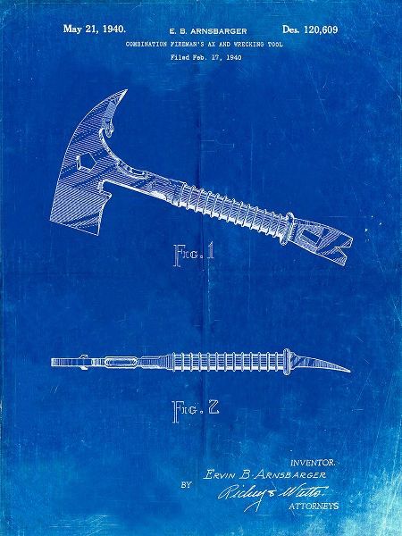 Borders, Cole 아티스트의 PP812-Faded Blueprint Firemans Axe 1940 Patent Poster작품입니다.