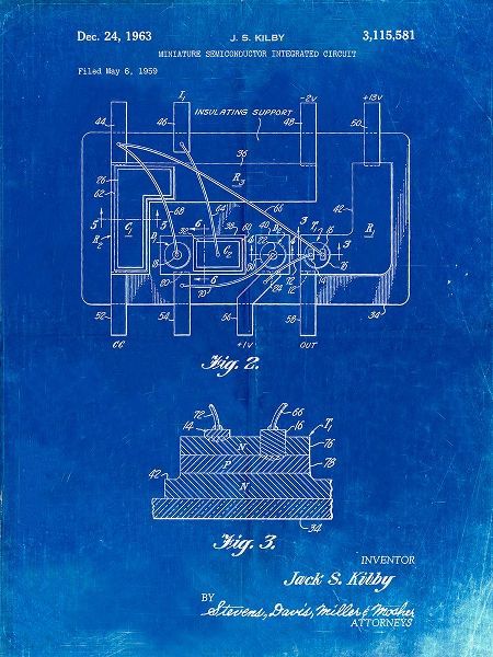 Borders, Cole 아티스트의 PP813-Faded Blueprint First Integrated Circuit Patent Poster작품입니다.