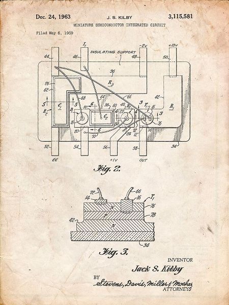 Borders, Cole 아티스트의 PP813-Vintage Parchment First Integrated Circuit Patent Poster작품입니다.