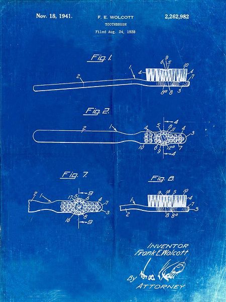 Borders, Cole 아티스트의 PP815-Faded Blueprint First Toothbrush Patent Poster작품입니다.