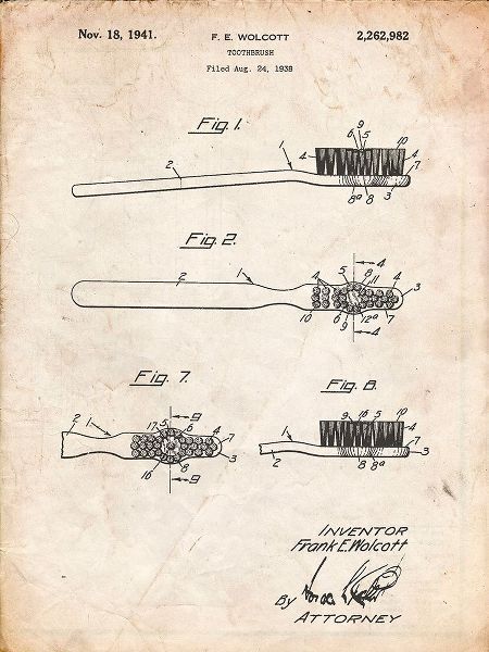 Borders, Cole 아티스트의 PP815-Vintage Parchment First Toothbrush Patent Poster작품입니다.