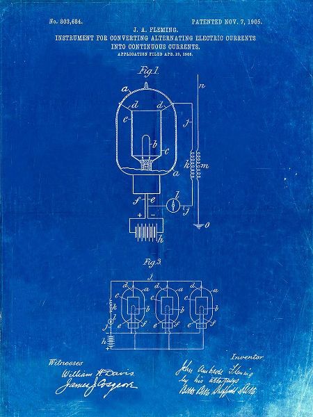 Borders, Cole 아티스트의 PP817-Faded Blueprint Fleming Valve Patent Poster작품입니다.