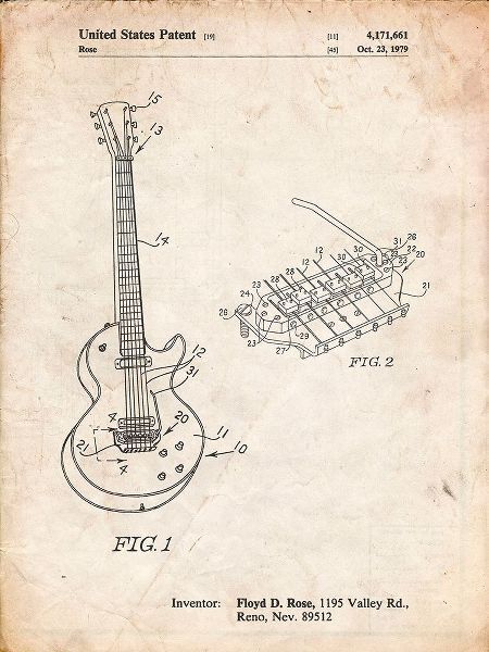 Borders, Cole 아티스트의 PP818-Vintage Parchment Floyd Rose Guitar Tremolo Patent Poster작품입니다.