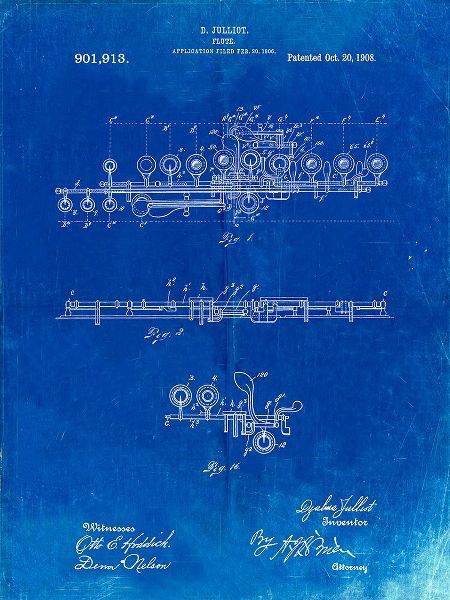 Borders, Cole 아티스트의 PP820-Faded Blueprint Flute 1908 Patent Poster작품입니다.