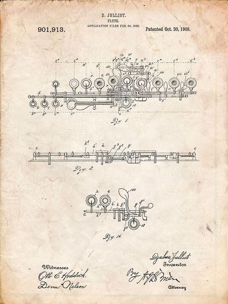 Borders, Cole 아티스트의 PP820-Vintage Parchment Flute 1908 Patent Poster작품입니다.