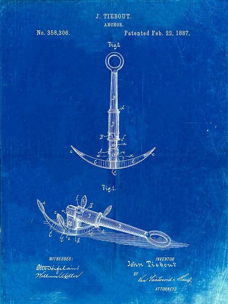 Borders, Cole 아티스트의 PP821-Faded Blueprint Folding Grapnel Anchor Patent Poster작품입니다.