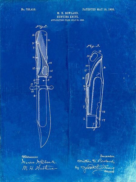 Borders, Cole 아티스트의 PP822-Faded Blueprint Folding Hunting Knife 1902 Patent Poster작품입니다.