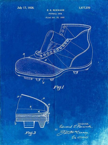 Borders, Cole 아티스트의 PP823-Faded Blueprint Football Cleat 1928 Patent Poster작품입니다.