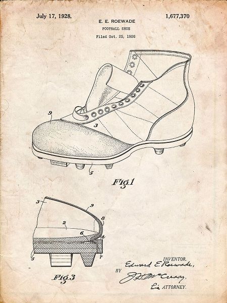 Borders, Cole 아티스트의 PP823-Vintage Parchment Football Cleat 1928 Patent Poster작품입니다.