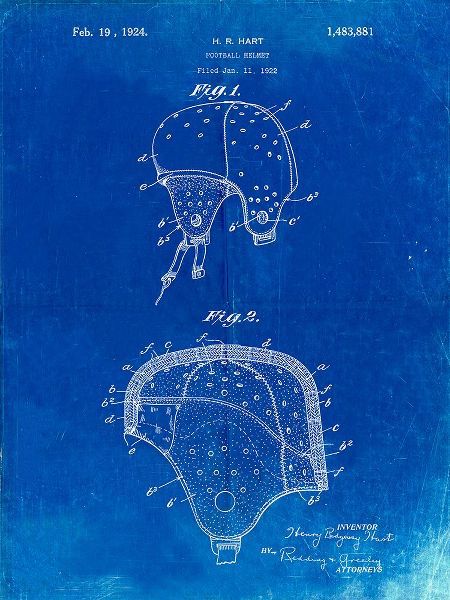 Borders, Cole 아티스트의 PP827-Faded Blueprint Football Helmet Patent 1922 Wall Art Poster작품입니다.