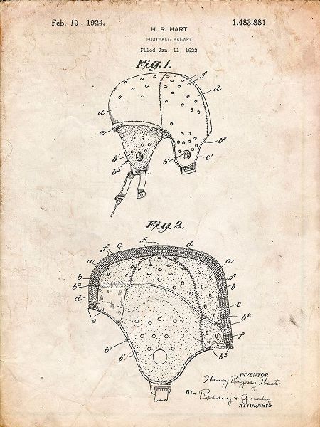 Borders, Cole 아티스트의 PP827-Vintage Parchment Football Helmet Patent 1922 Wall Art Poster작품입니다.