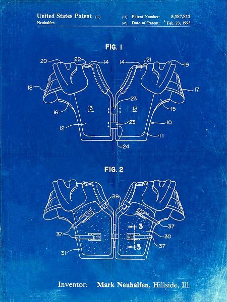 Borders, Cole 아티스트의 PP829-Faded Blueprint Football Shoulder Pads Patent작품입니다.