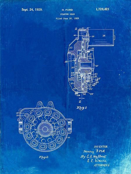 Borders, Cole 아티스트의 PP833-Faded Blueprint Ford Car Starter Gear 1928 Patent Poster작품입니다.