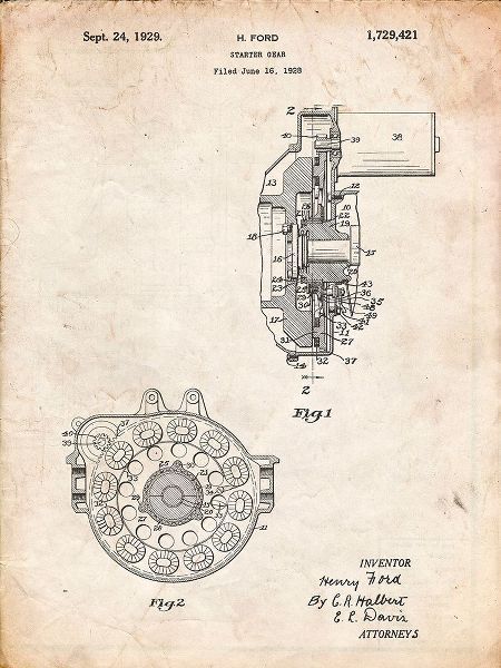 Borders, Cole 아티스트의 PP833-Vintage Parchment Ford Car Starter Gear 1928 Patent Poster작품입니다.